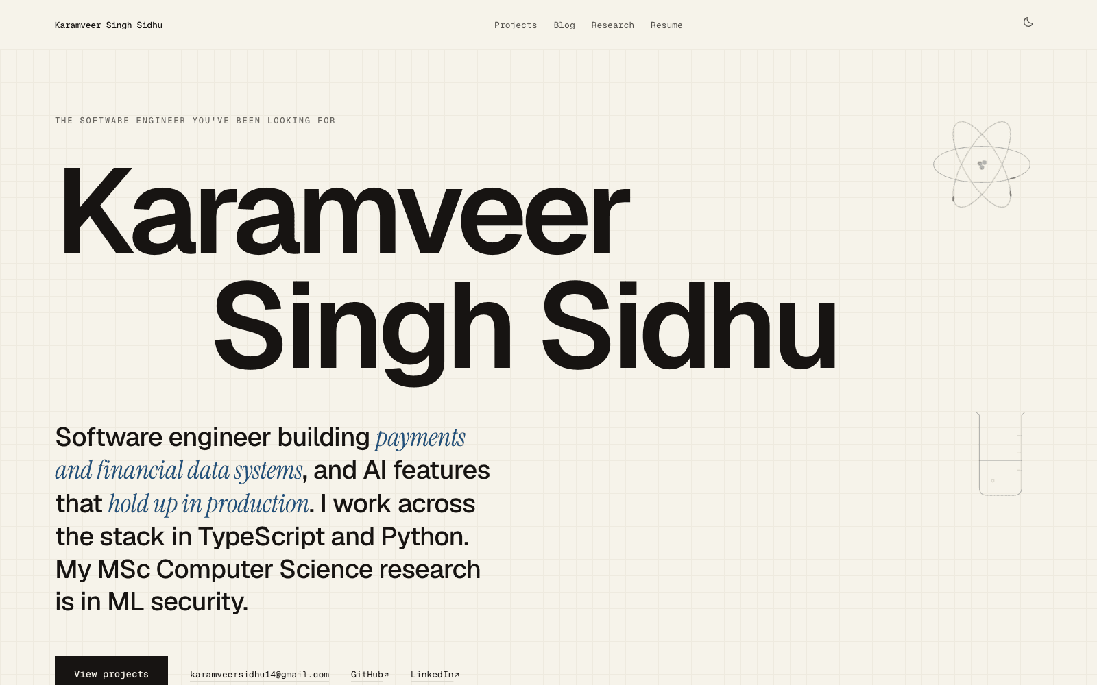 Screenshot of the Karamveer Singh Sidhu website